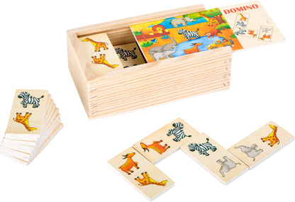 Small Foot Wooden domino safari, FSC® 100%-certified, a fun jigsaw puzzle with colourful animal motifs