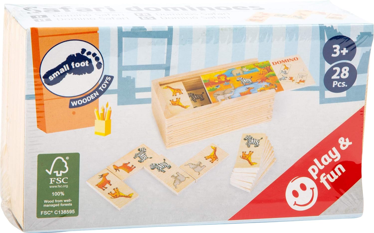 Small Foot Wooden domino safari, FSC® 100%-certified, a fun jigsaw puzzle with colourful animal motifs