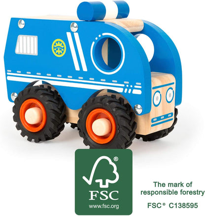 Small Foot 11077 Police car Made of Wood for Children 18 Months and Older, 100% FSC-Certified, Suitable for Playing Outside Toy, Blue police vehicle