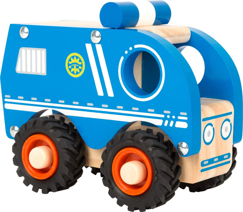 Small Foot 11077 Police car Made of Wood for Children 18 Months and Older, 100% FSC-Certified, Suitable for Playing Outside Toy, Blue police vehicle