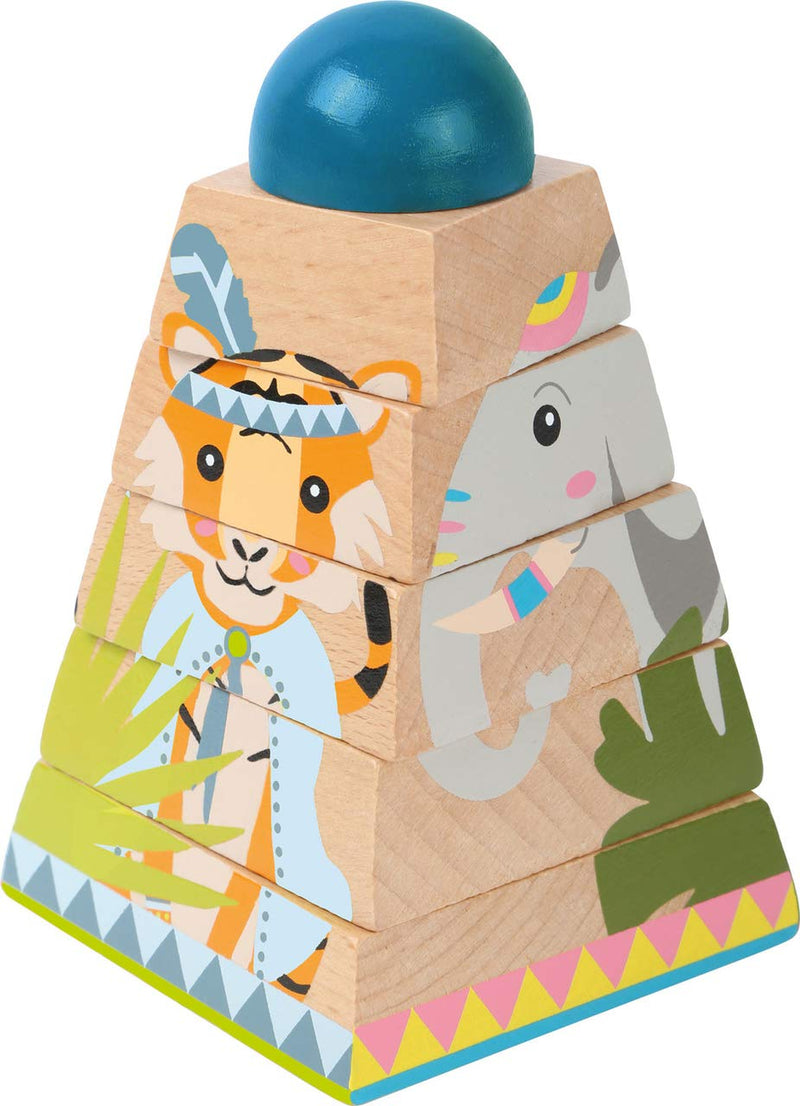 small foot wooden toys Small Foot Wooden Toys Rotating Puzzle Jungle Animal Tower toy designed for children 12+ months, Multi (11090