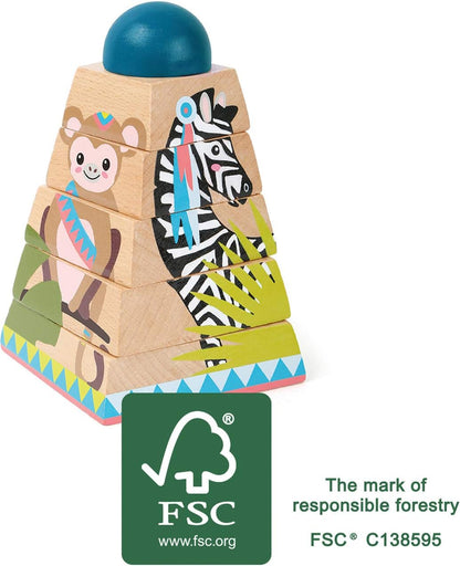 small foot wooden toys Small Foot Wooden Toys Rotating Puzzle Jungle Animal Tower toy designed for children 12+ months, Multi (11090
