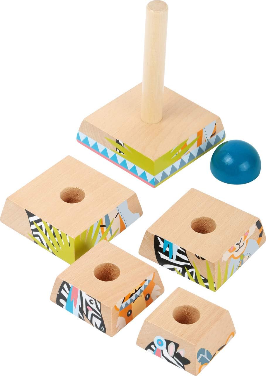 small foot wooden toys Small Foot Wooden Toys Rotating Puzzle Jungle Animal Tower toy designed for children 12+ months, Multi (11090