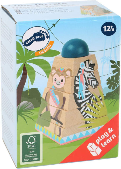 small foot wooden toys Small Foot Wooden Toys Rotating Puzzle Jungle Animal Tower toy designed for children 12+ months, Multi (11090