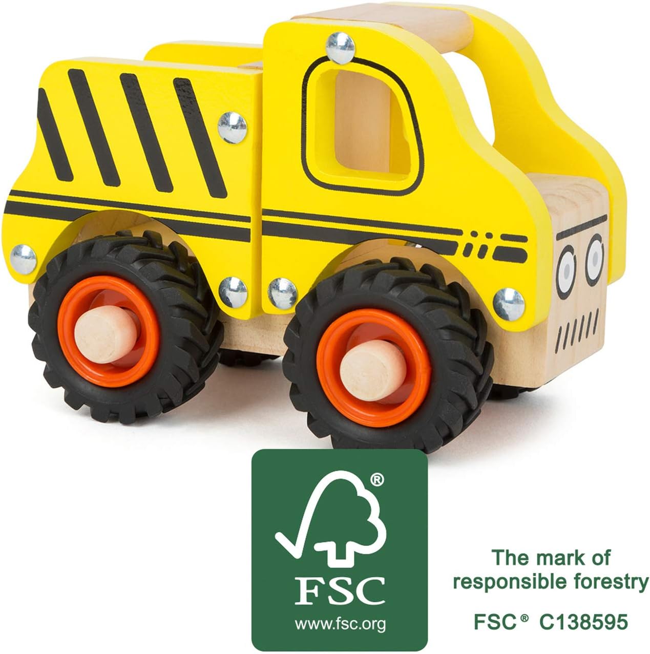 Small Foot 11096 Construction site Vehicle Made of Wood for Children 18 Months and Older, 100% FSC-Certified Toy, Yellow Construction vehicle