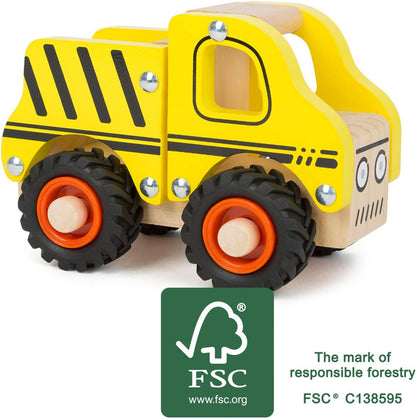Small Foot 11096 Construction site Vehicle Made of Wood for Children 18 Months and Older, 100% FSC-Certified Toy, Yellow Construction vehicle