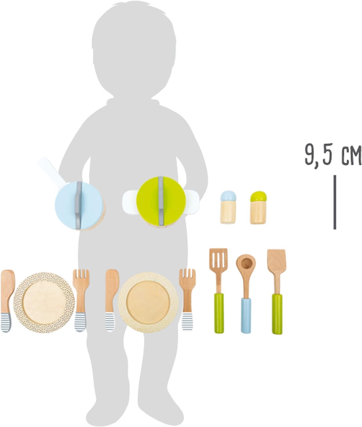 small foot wooden toys- Premium 15 Piece Kitchen Playset- Cooking and Dining Set Includes Pots, Plates and Utensils- Ideal for Toddlers 2+, Multi, (11098