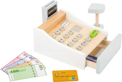 Small Foot 11099 Wooden Register, incl. Scanner, Reader, Play Credit Cards, Trains The handling of and Prices, Authentic Shopping Fun for Young and Old from 3 Years Upwards Toy, Multicolour