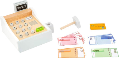 Small Foot 11099 Wooden Register, incl. Scanner, Reader, Play Credit Cards, Trains The handling of and Prices, Authentic Shopping Fun for Young and Old from 3 Years Upwards Toy, Multicolour