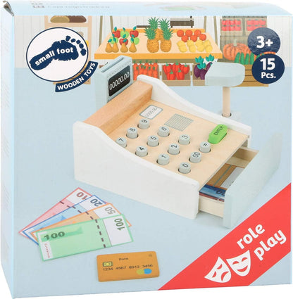 Small Foot 11099 Wooden Register, incl. Scanner, Reader, Play Credit Cards, Trains The handling of and Prices, Authentic Shopping Fun for Young and Old from 3 Years Upwards Toy, Multicolour