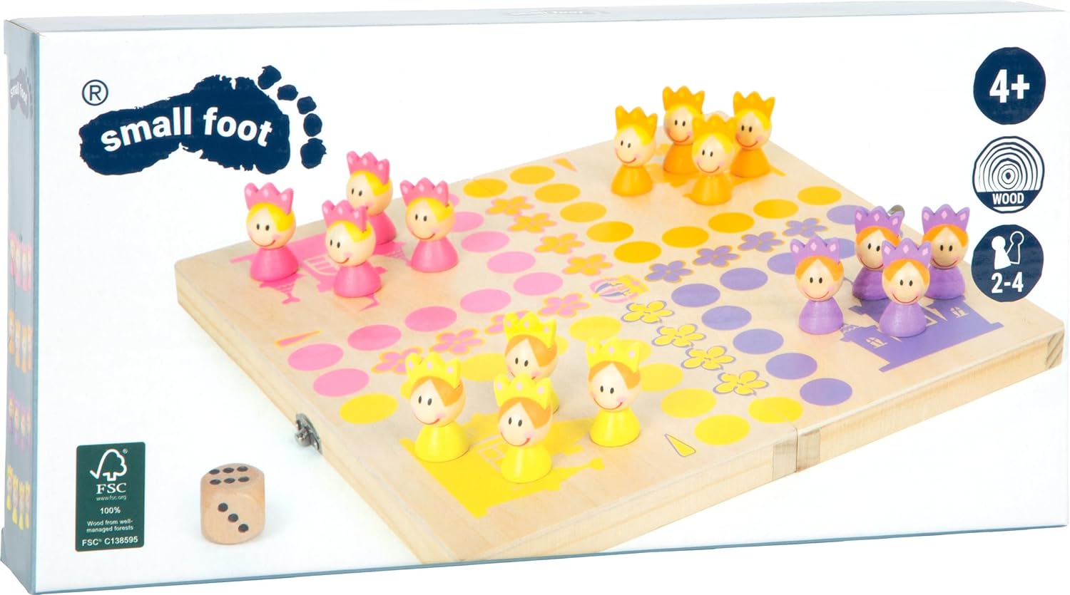 Small Foot 11105 Ludo Princesses, made of FSC 100% certified wood, with practical transport box for on The go Toy, multicolour