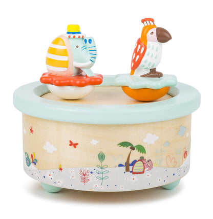 Small Foot 1108 "Parrot & Elephant Music Box, made of wood, in modern pastel colours, w/melody ideal for falling asleep