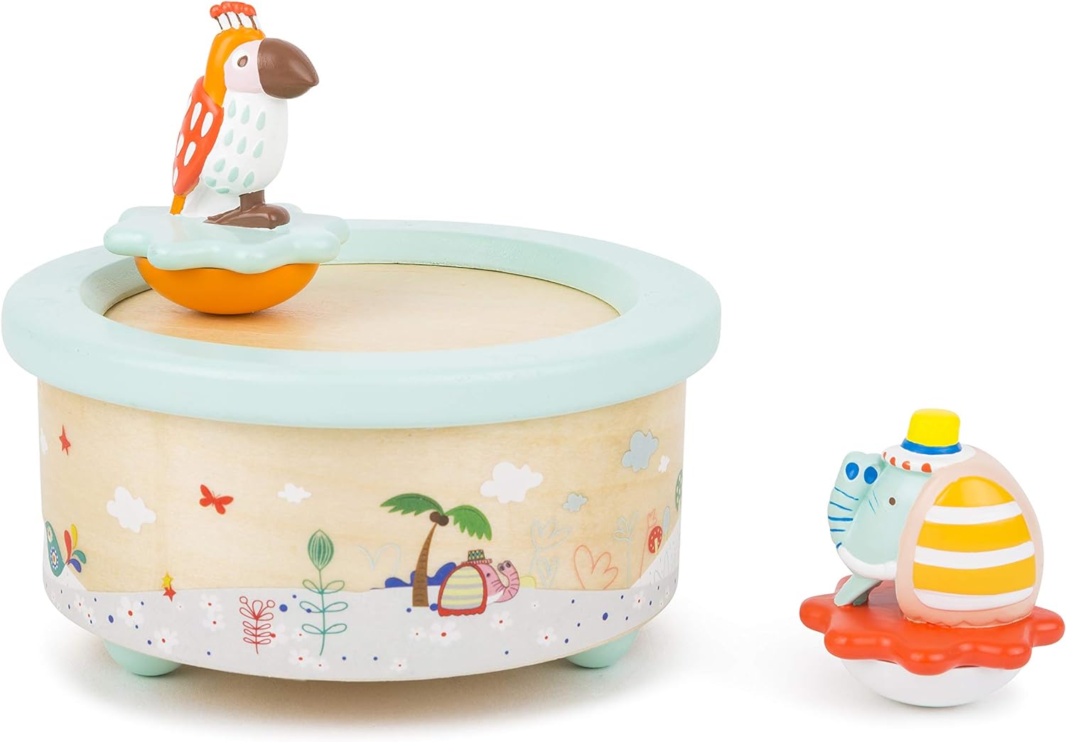 Small Foot 1108 "Parrot & Elephant Music Box, made of wood, in modern pastel colours, w/melody ideal for falling asleep