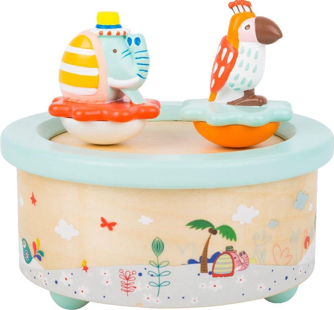 Small Foot 1108 "Parrot & Elephant Music Box, made of wood, in modern pastel colours, w/melody ideal for falling asleep