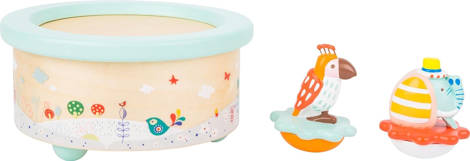 Small Foot 1108 "Parrot & Elephant Music Box, made of wood, in modern pastel colours, w/melody ideal for falling asleep