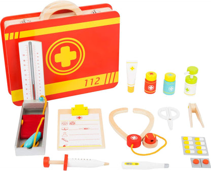 small foot 11160 wooden emergency doctor case and playset, incl. accessories such as stethoscope, thermometer and syringe