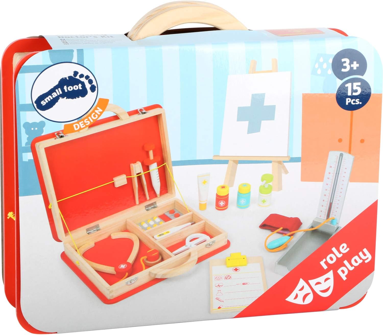 small foot 11160 wooden emergency doctor case and playset, incl. accessories such as stethoscope, thermometer and syringe