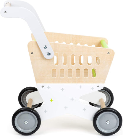 small foot 11161 Wooden shopping trolley, accessory for shop and role play, from 3 years old