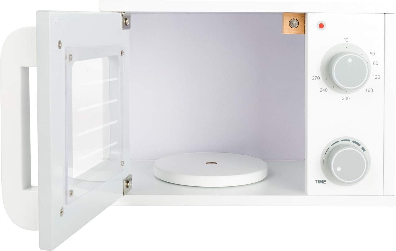 small foot 11184 Microwave "children's kitchen" made of wood, with swivel knobs and door with magnetic lock, from 3 years