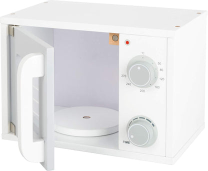 small foot 11184 Microwave "children's kitchen" made of wood, with swivel knobs and door with magnetic lock, from 3 years