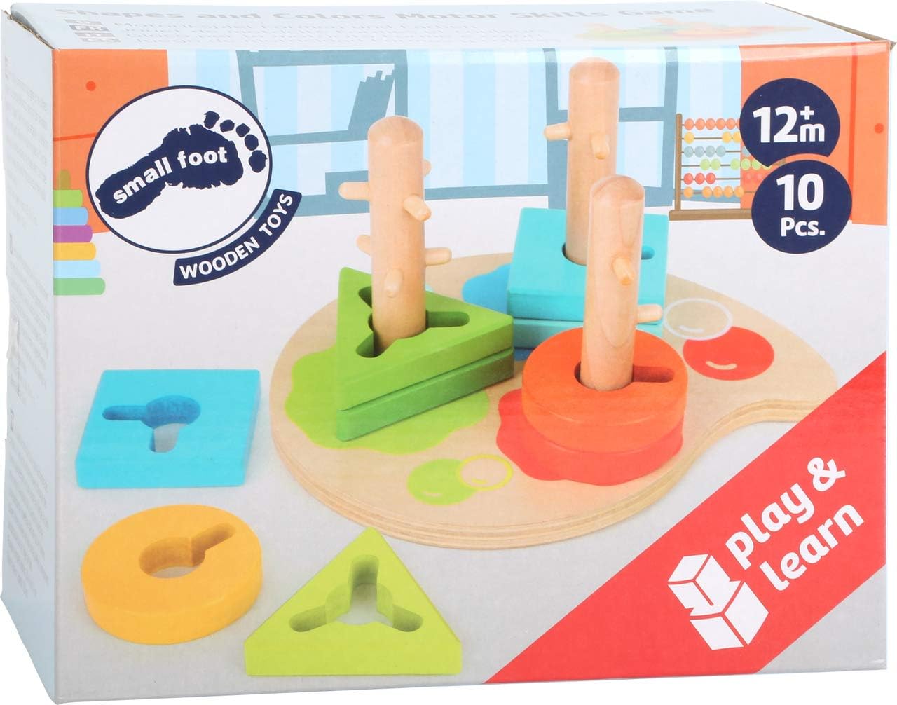 Small Foot 11190 Motor skills Shapes and Colours made of wood, plug-in game with three different geometric forms Toy, Multicolour