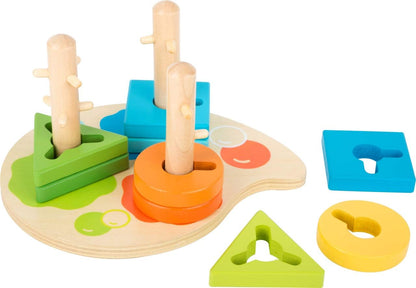 Small Foot 11190 Motor skills Shapes and Colours made of wood, plug-in game with three different geometric forms Toy, Multicolour
