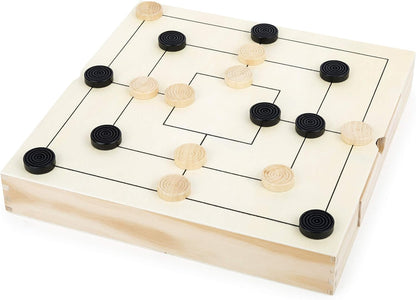 Small Foot 11208 3 in 1 Chess, Checkers & merels, Design Made of Wood, Classic Set with 56 Game Pieces, Ideal to take Away, for Children 6 Years and Upwards Toy, Multicolour