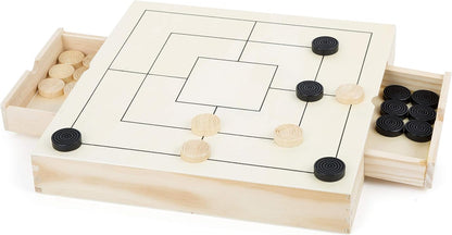 Small Foot 11208 3 in 1 Chess, Checkers & merels, Design Made of Wood, Classic Set with 56 Game Pieces, Ideal to take Away, for Children 6 Years and Upwards Toy, Multicolour