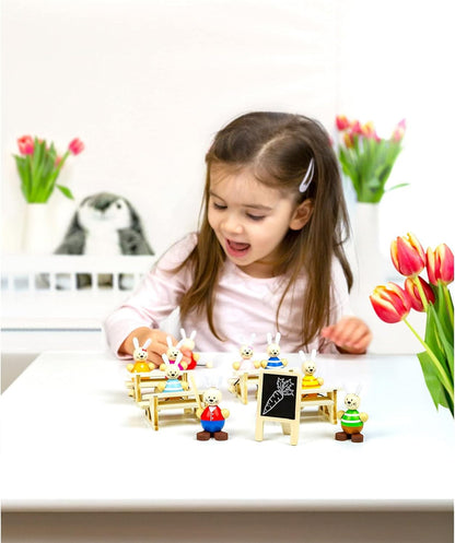Small Foot 11315 School for Hares Playset, made of wood, FSC 100%-certified, Easter bunny role-playing Toys, Multicolored