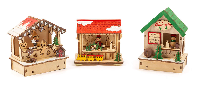 Small Foot - Small Foot - Houten Decoratie Kerstmarkt met Lampjes Set va