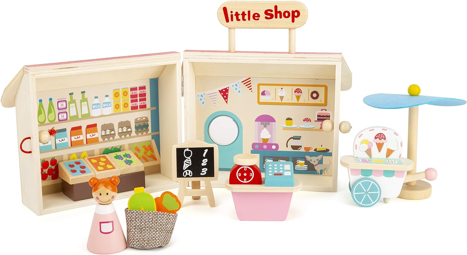 Small Foot 11393 Play Store, Convenient Wooden case, Ideal for Trips Toys, Multicolored
