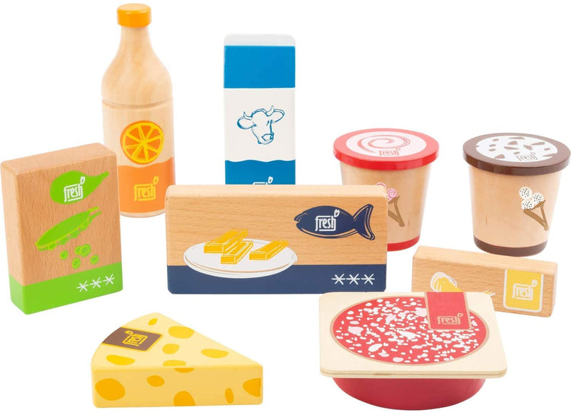 Small Foot 11441 Frozen and Chilled Food Set Fresh, Made of Wood, Accessories for Play Stores & Kitchens, 9 pcs. Toys, Multicolored