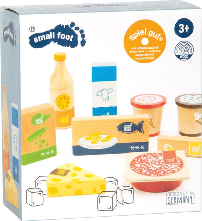 Small Foot 11441 Frozen and Chilled Food Set Fresh, Made of Wood, Accessories for Play Stores & Kitchens, 9 pcs. Toys, Multicolored