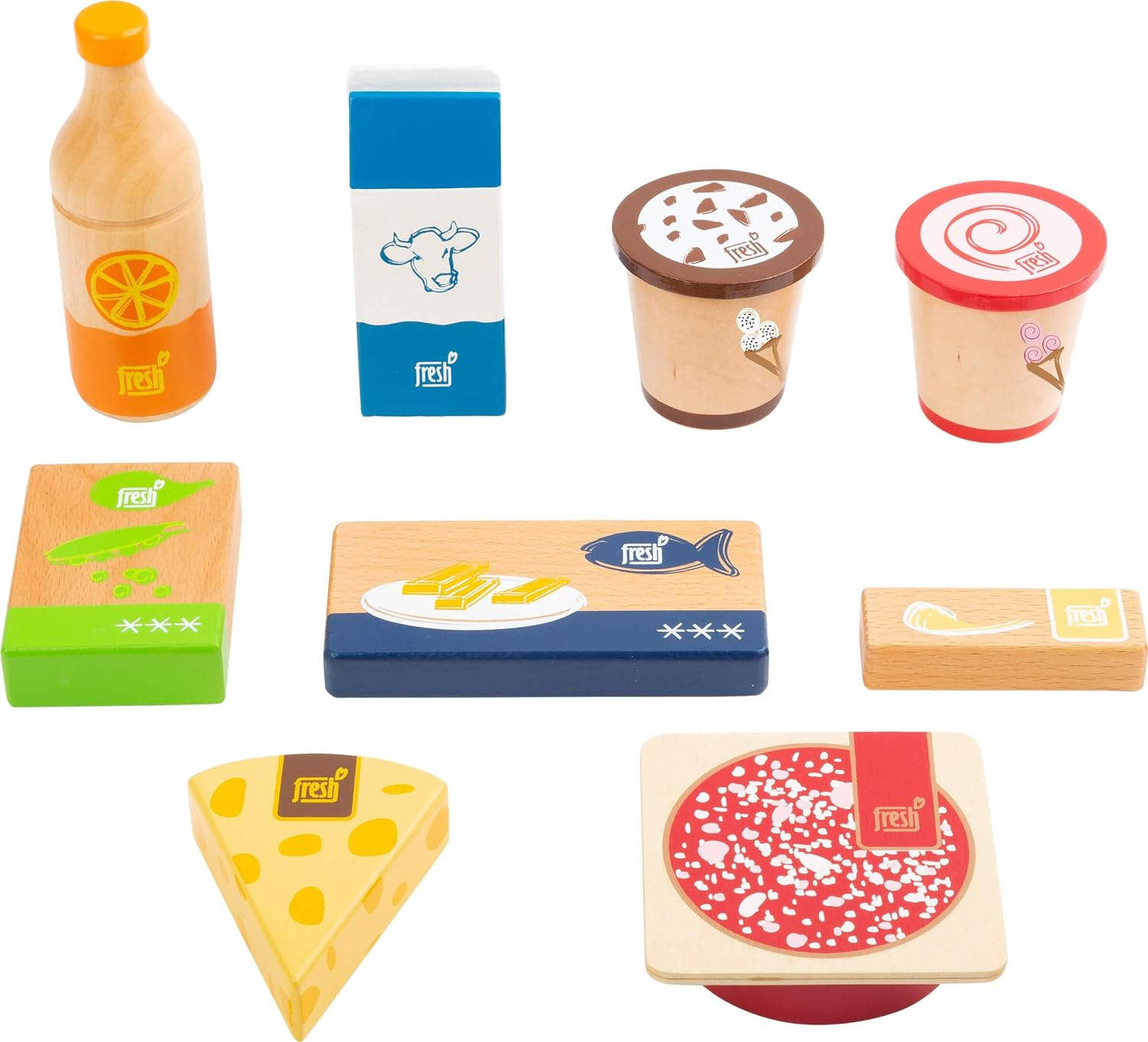 Small Foot 11441 Frozen and Chilled Food Set Fresh, Made of Wood, Accessories for Play Stores & Kitchens, 9 pcs. Toys, Multicolored