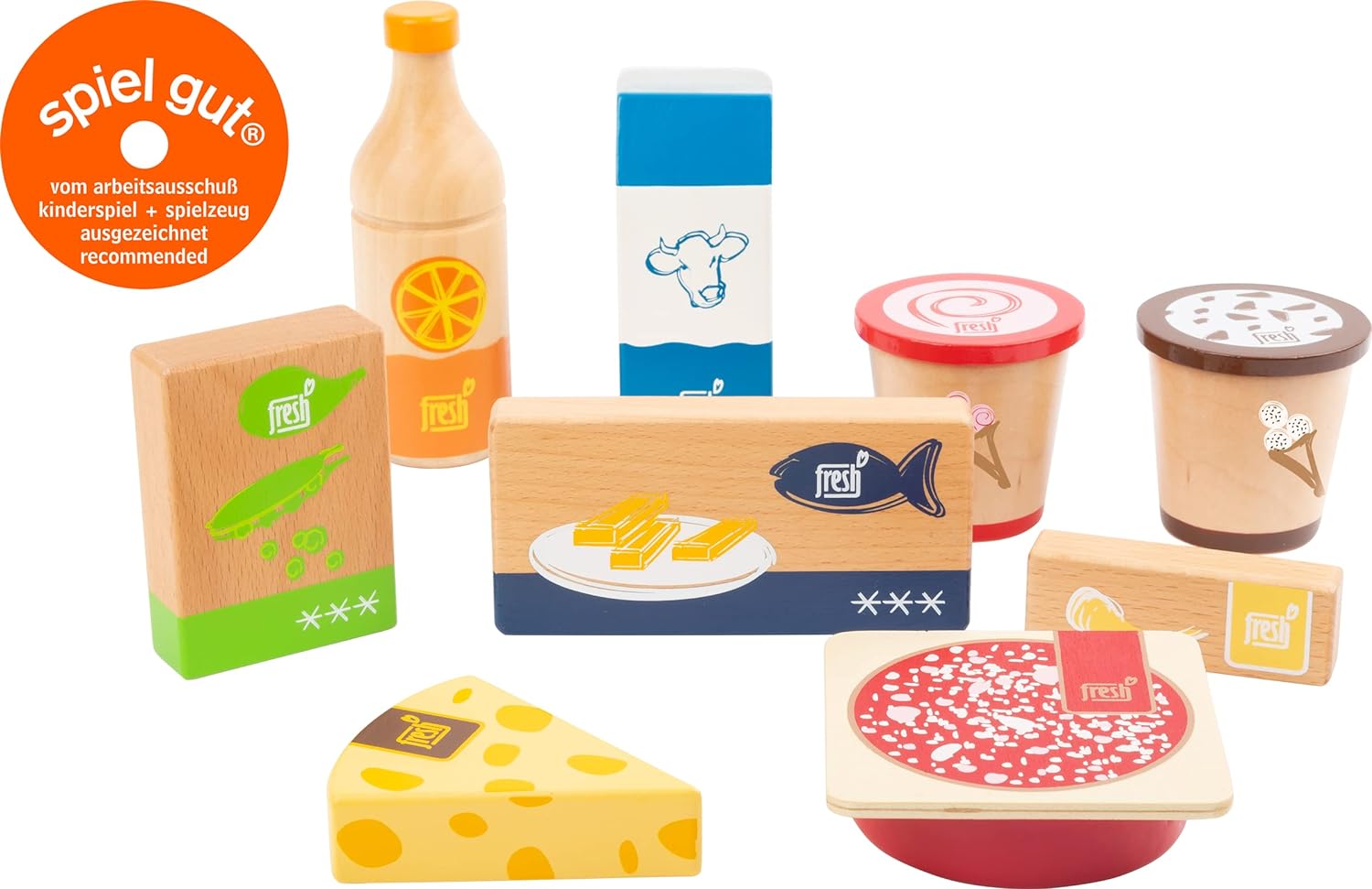 Small Foot 11441 Frozen and Chilled Food Set Fresh, Made of Wood, Accessories for Play Stores & Kitchens, 9 pcs. Toys, Multicolored
