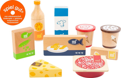 Small Foot 11441 Frozen and Chilled Food Set Fresh, Made of Wood, Accessories for Play Stores & Kitchens, 9 pcs. Toys, Multicolored