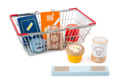 Small Foot 11443 Groceries Shopping Basket Fresh Made of Wood, Set as Accessory for Children's Kitchens and Play Stores Toys, Multicolored