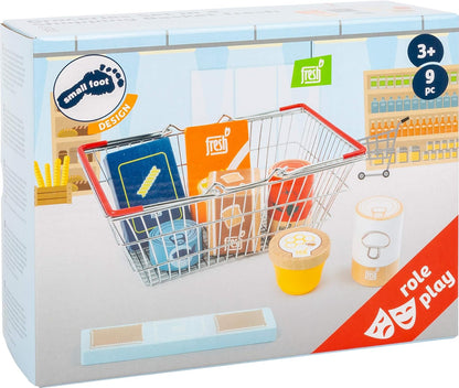 Small Foot 11443 Groceries Shopping Basket Fresh Made of Wood, Set as Accessory for Children's Kitchens and Play Stores Toys, Multicolored