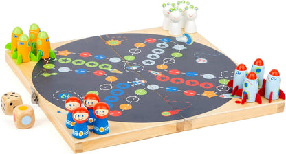 Small Foot 11452 Ludo Space, made of wood, board go, with two different dice, family game Toys, Multicolored