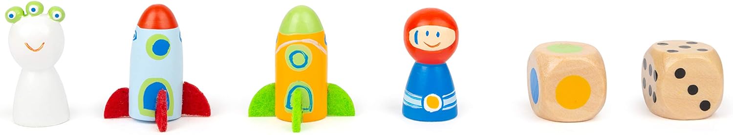 Small Foot 11452 Ludo Space, made of wood, board go, with two different dice, family game Toys, Multicolored