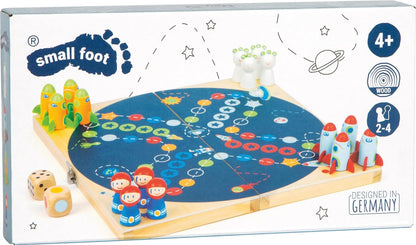 Small Foot 11452 Ludo Space, made of wood, board go, with two different dice, family game Toys, Multicolored
