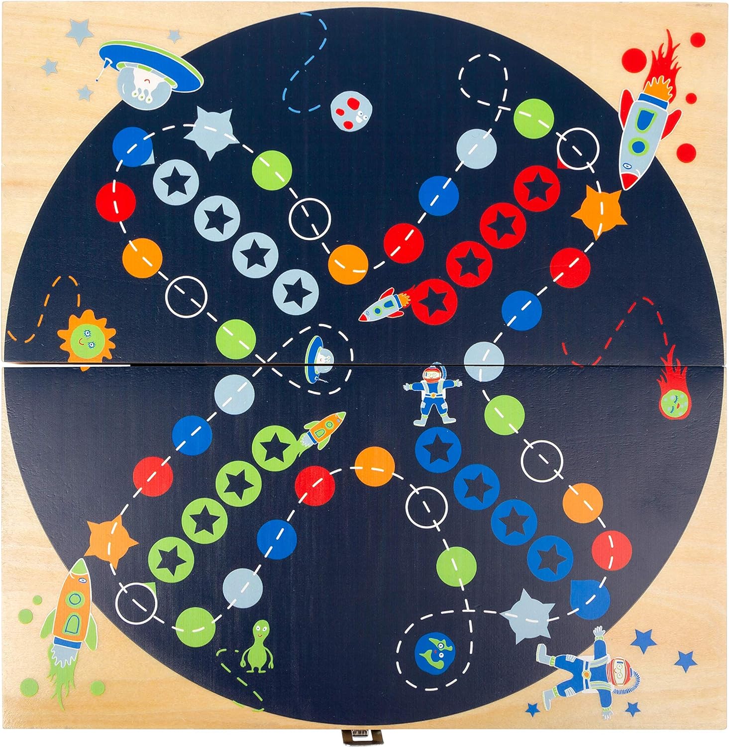 Small Foot 11452 Ludo Space, made of wood, board go, with two different dice, family game Toys, Multicolored