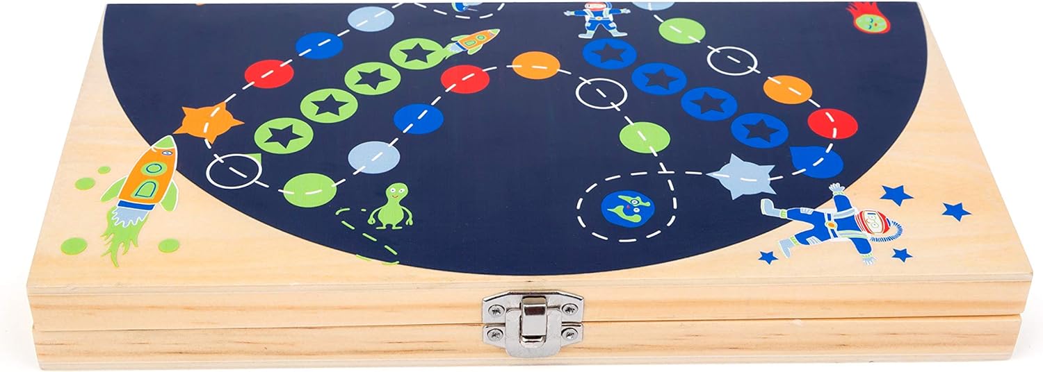Small Foot 11452 Ludo Space, made of wood, board go, with two different dice, family game Toys, Multicolored