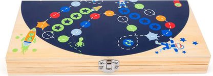 Small Foot 11452 Ludo Space, made of wood, board go, with two different dice, family game Toys, Multicolored