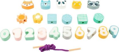 Small Foot 11475 Animals and Numbers Threading Game, made of wood, concentration practice in a pastel look Toys, Multicolored