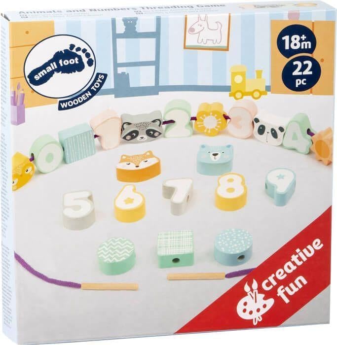 Small Foot 11475 Animals and Numbers Threading Game, made of wood, concentration practice in a pastel look Toys, Multicolored