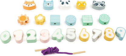 Small Foot 11475 Animals and Numbers Threading Game, made of wood, concentration practice in a pastel look Toys, Multicolored