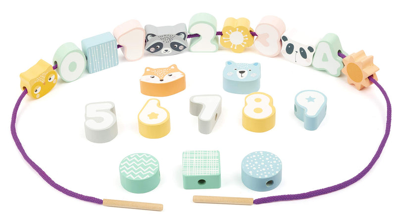 Small Foot 11475 Animals and Numbers Threading Game, made of wood, concentration practice in a pastel look Toys, Multicolored