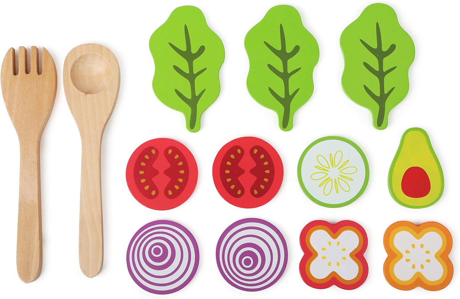 Small Foot 11476 Wooden Set, Children's Vegetarian Play Kitchen Accessory, incl. Bowl, Salad Utensils and Dressing Toys, Multicolored