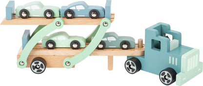 Small Foot Autotransporter Chicago aus Holz, mit beweglicher Laderampe, abnehmbarem Anhänger und 4 Autos, 11510 trucks Toys, Multicoloured